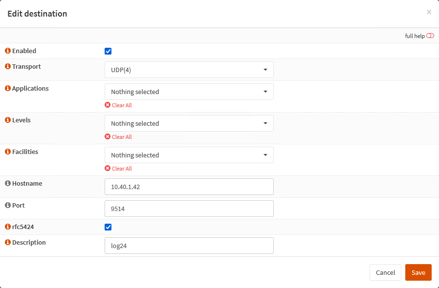 OPNsense Logging Settings